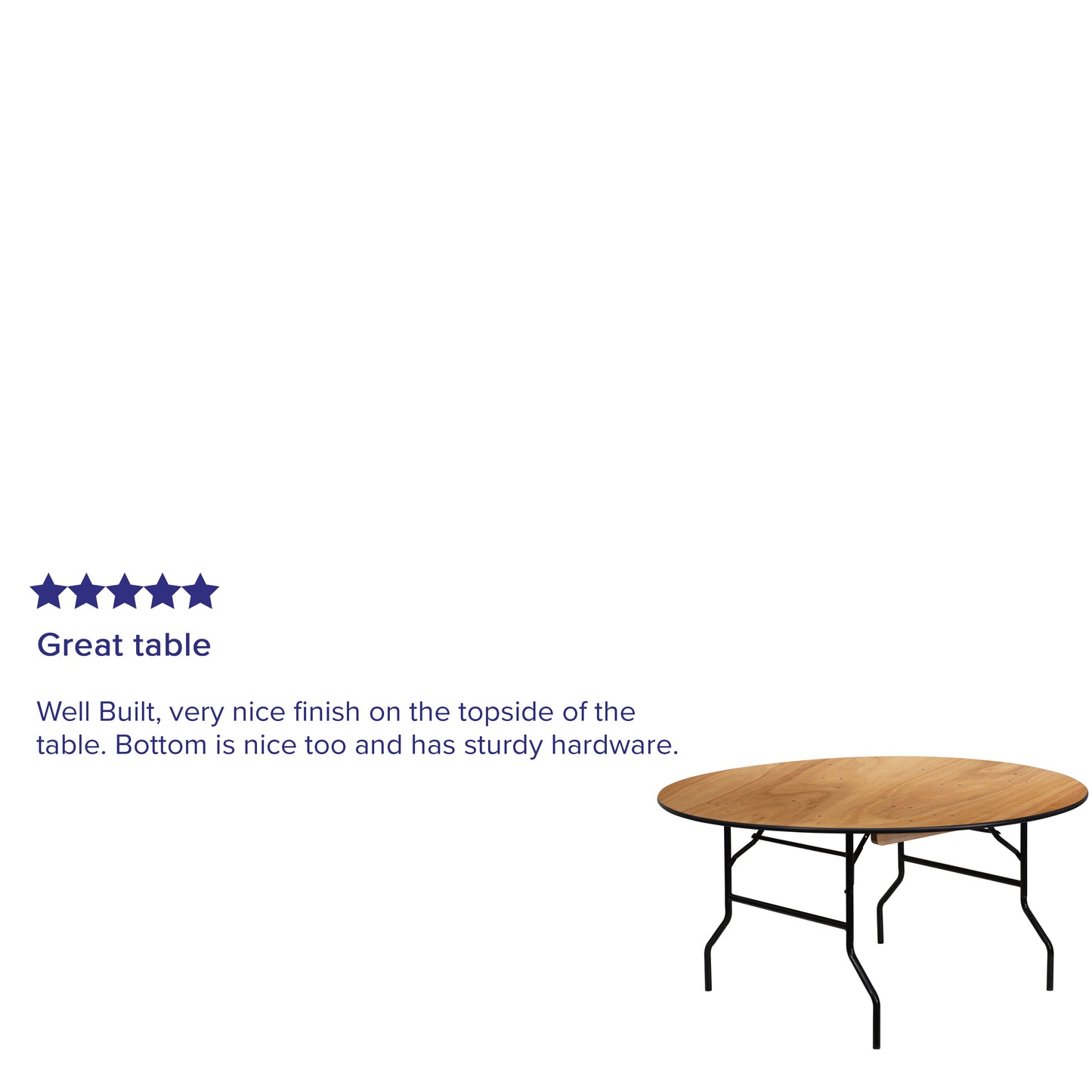 Furman 5-Foot Round Wood Folding Banquet Table with Clear Coated Finished Top Natural