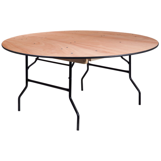 Furman 5.5-Foot Round Wood Folding Banquet Table with Clear Coated Finished Top Natural