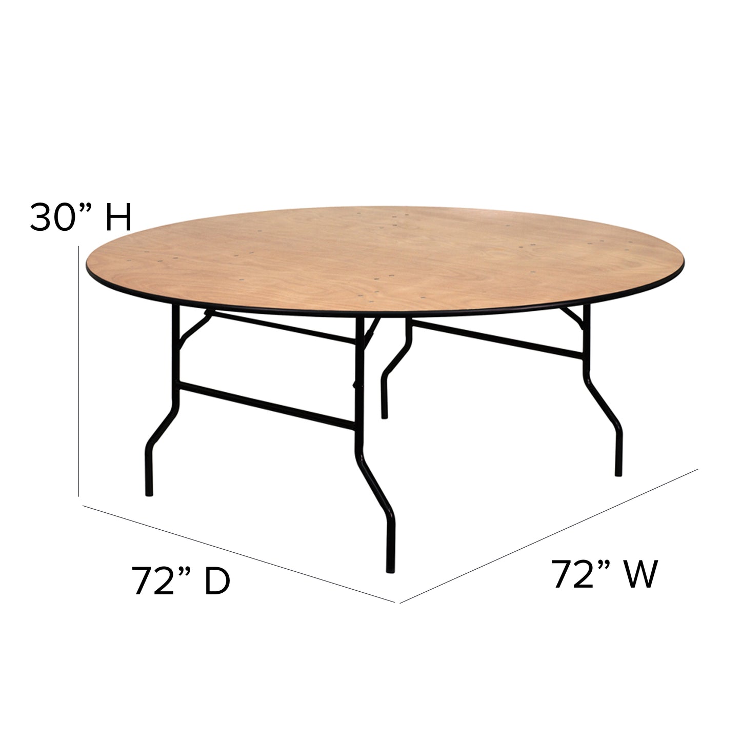 Furman 6-Foot Round Wood Folding Banquet Table with Clear Coated Finished Top Natural