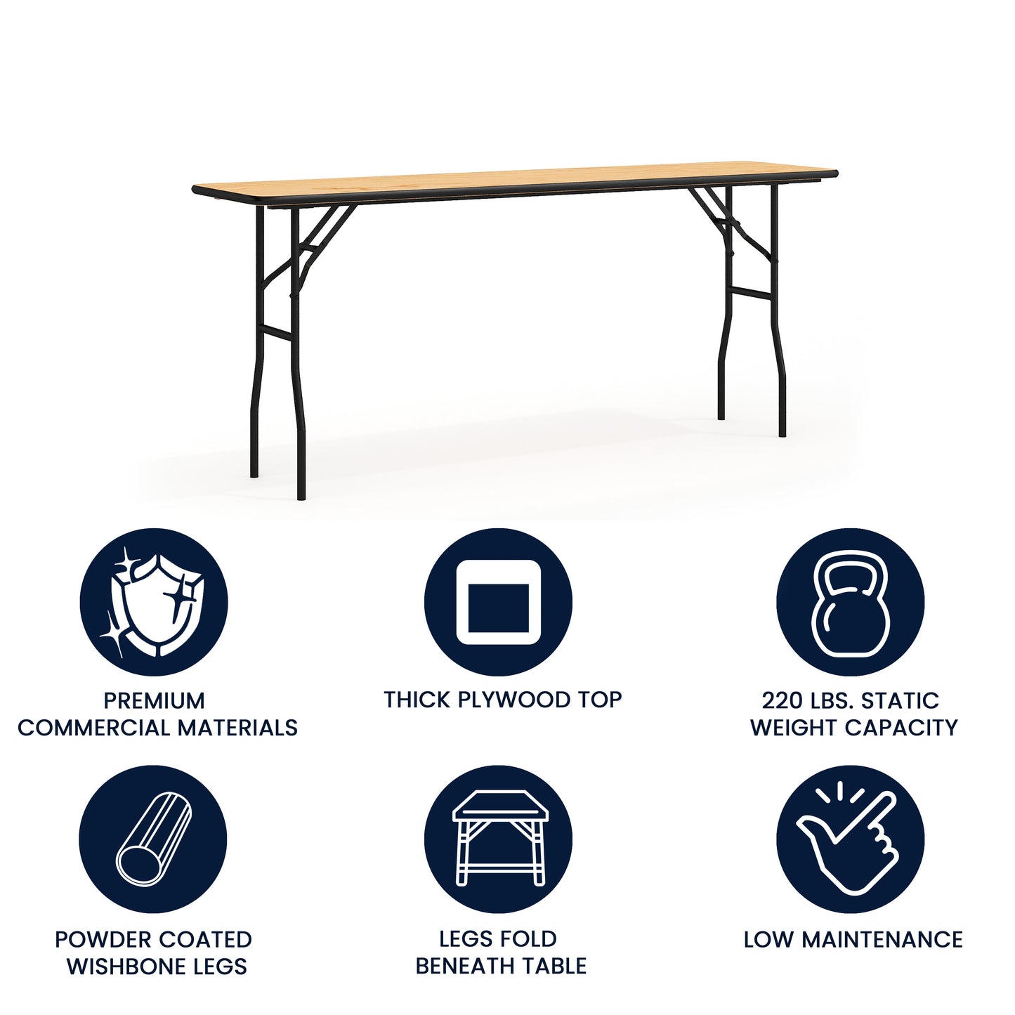 Gael 6-Foot Rectangular Wood Folding Training / Seminar Table with Smooth Clear Coated Finished Top Natural
