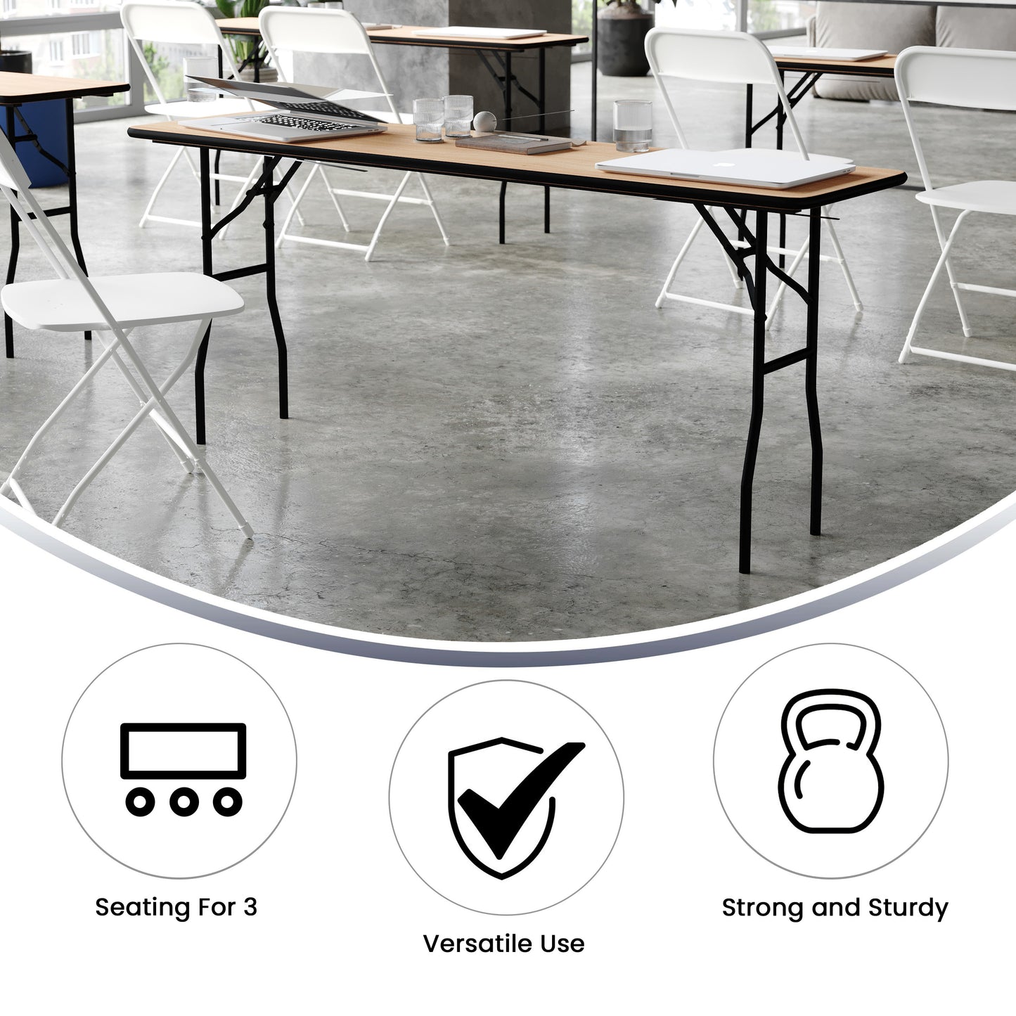 Gael 6-Foot Rectangular Wood Folding Training / Seminar Table with Smooth Clear Coated Finished Top Natural