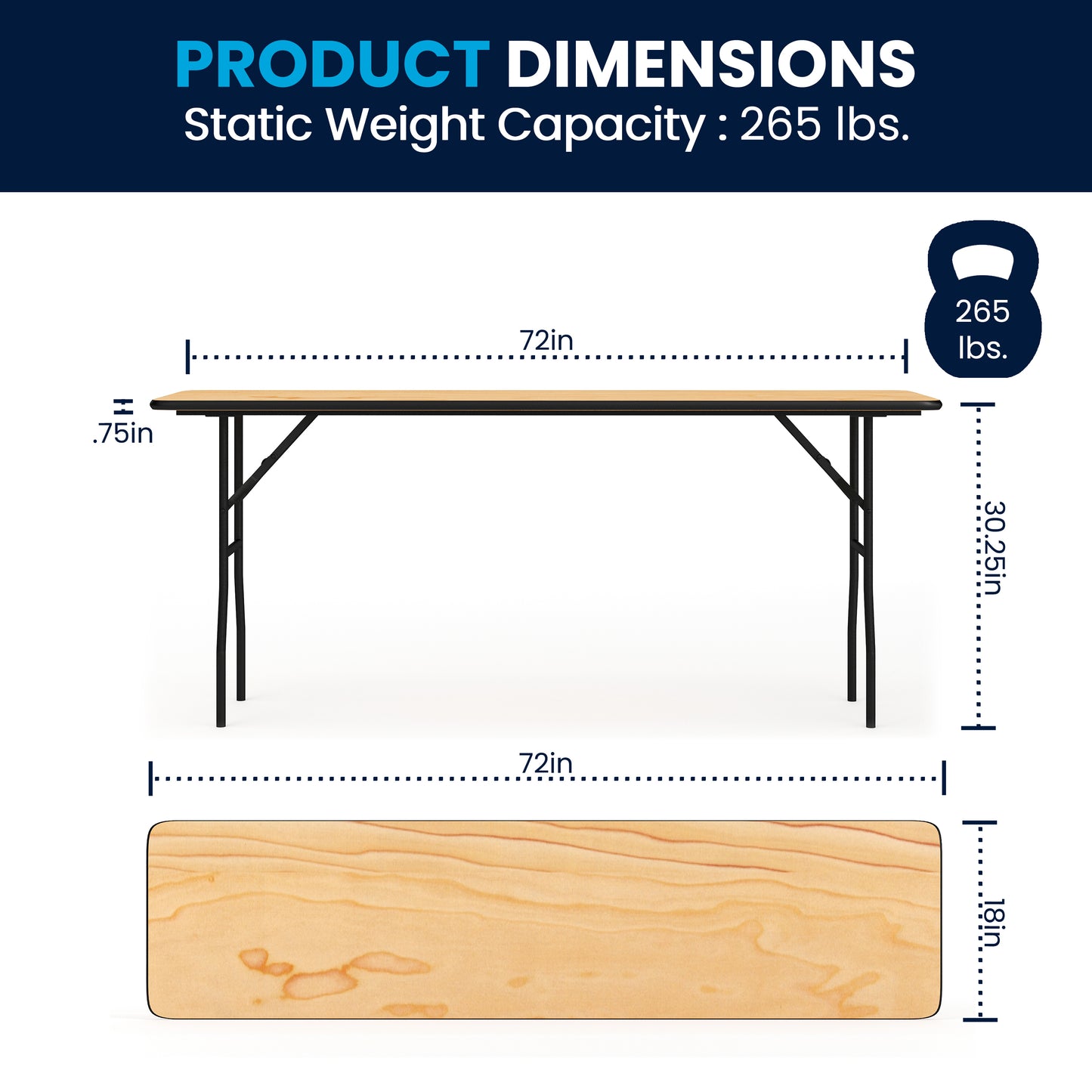 Gael 6-Foot Rectangular Wood Folding Training / Seminar Table with Smooth Clear Coated Finished Top Natural
