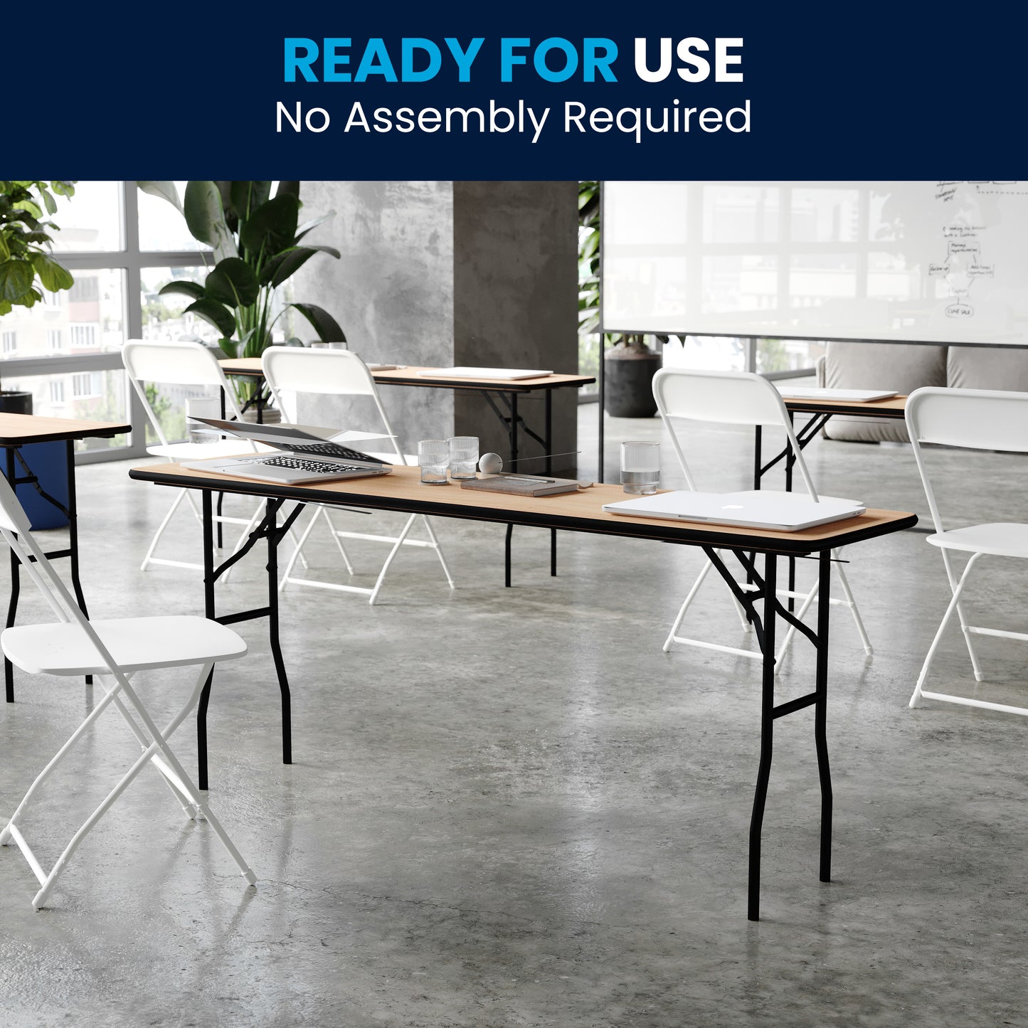 Gael 6-Foot Rectangular Wood Folding Training / Seminar Table with Smooth Clear Coated Finished Top Natural