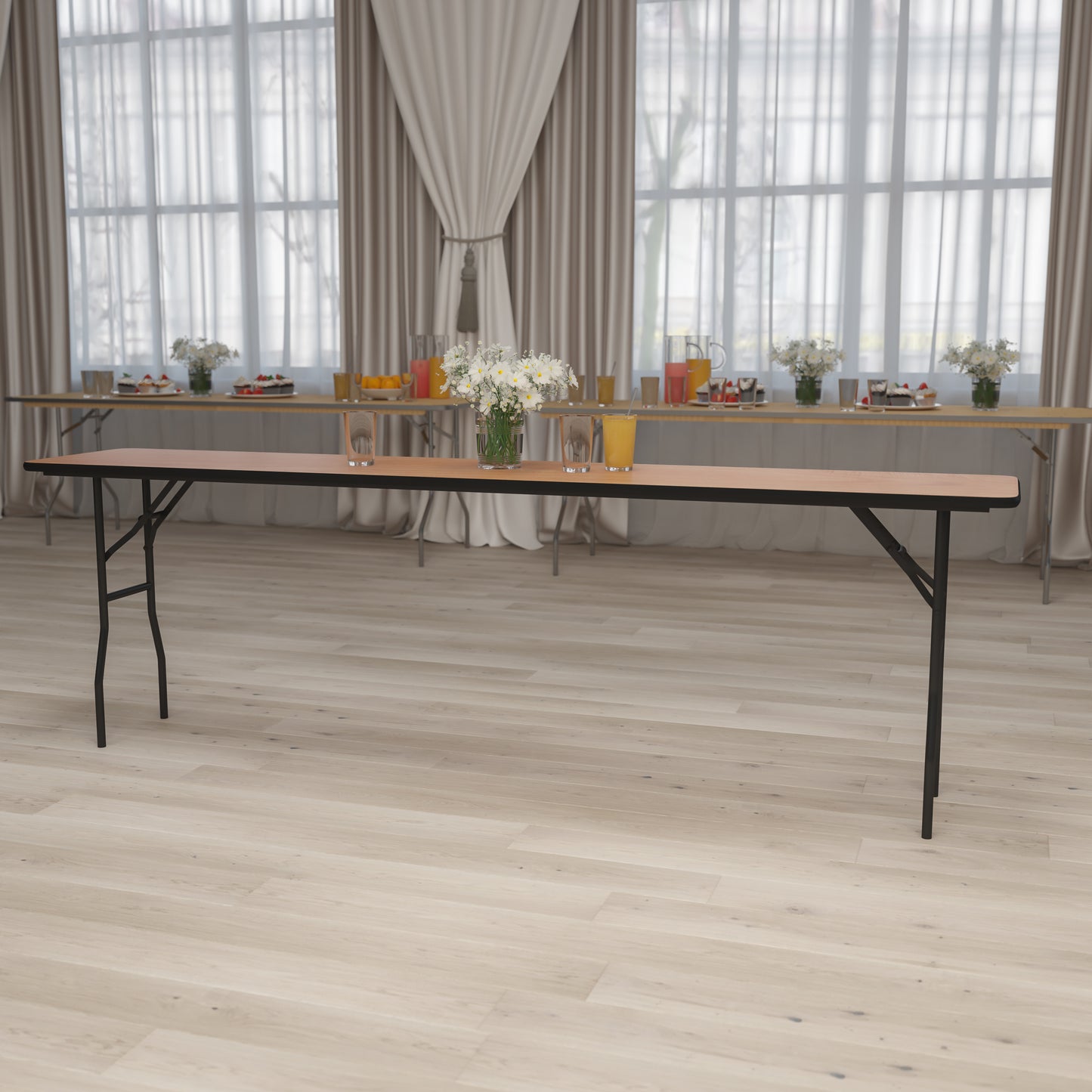 Gael 8-Foot Rectangular Wood Folding Training / Seminar Table with Smooth Clear Coated Finished Top Natural