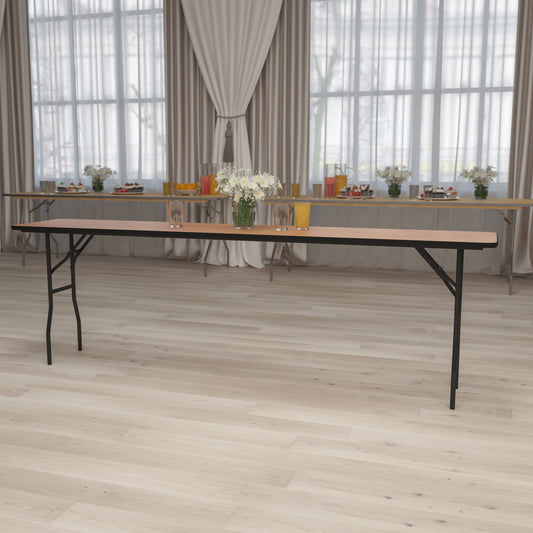 Gael 8-Foot Rectangular Wood Folding Training / Seminar Table with Smooth Clear Coated Finished Top Natural