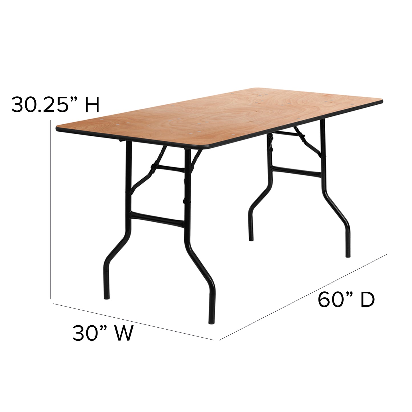 Gael 5-Foot Rectangular Wood Folding Banquet Table with Clear Coated Finished Top Natural YT-WTFT30X60-TBL-GG