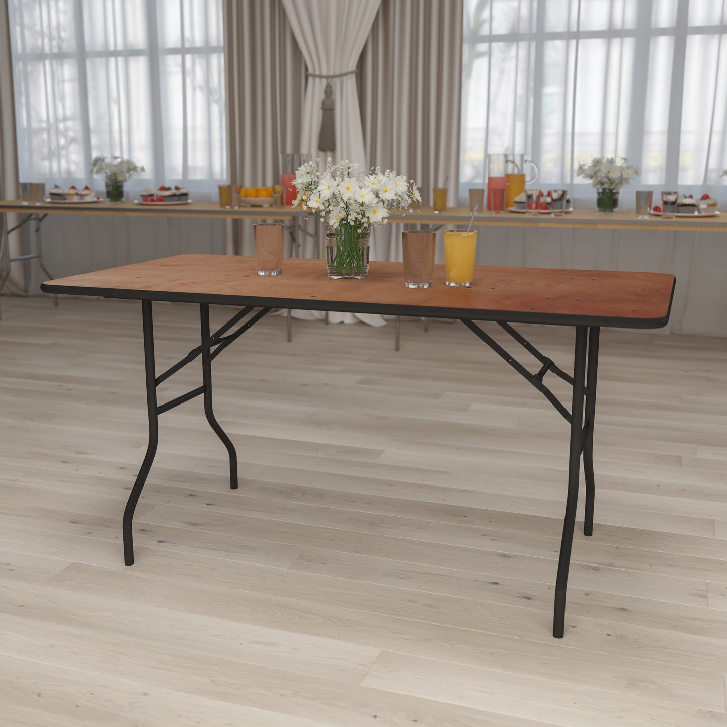 Gael 5-Foot Rectangular Wood Folding Banquet Table with Clear Coated Finished Top Natural YT-WTFT30X60-TBL-GG