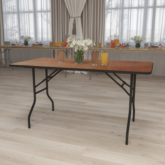 Gael 5-Foot Rectangular Wood Folding Banquet Table with Clear Coated Finished Top Natural