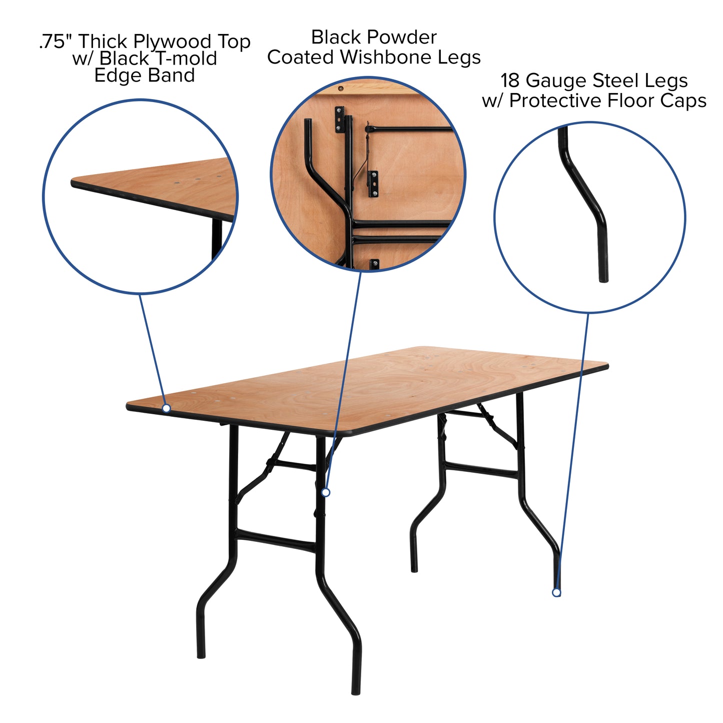 Gael 5-Foot Rectangular Wood Folding Banquet Table with Clear Coated Finished Top Natural YT-WTFT30X60-TBL-GG