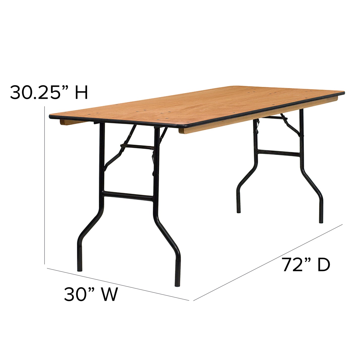 Gael 6-Foot Rectangular Wood Folding Banquet Table with Clear Coated Finished Top Natural YT-WTFT30X72-TBL-GG