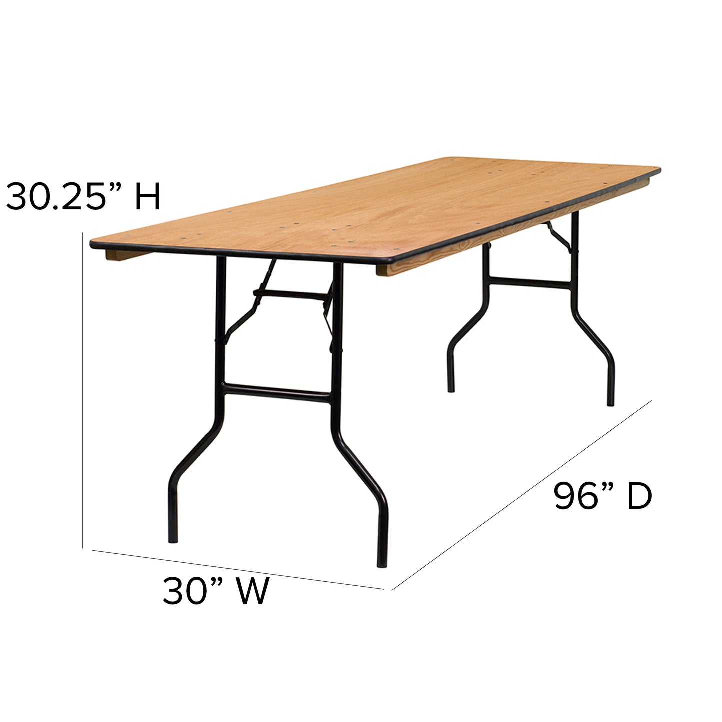 Gael 8-Foot Rectangular Wood Folding Banquet Table with Clear Coated Finished Top Natural YT-WTFT30X96-TBL-GG