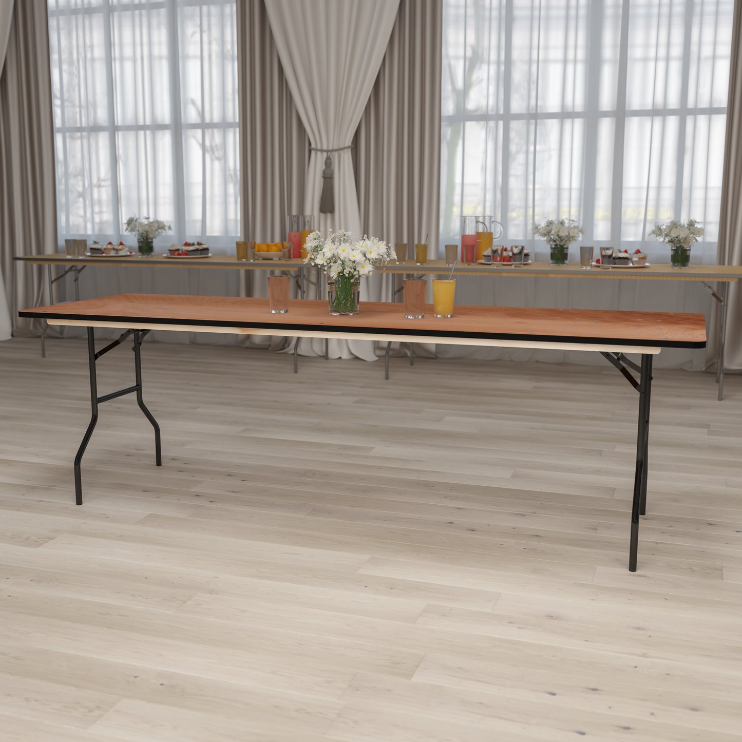 Gael 8-Foot Rectangular Wood Folding Banquet Table with Clear Coated Finished Top Natural YT-WTFT30X96-TBL-GG