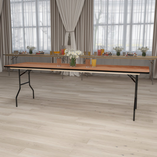 Gael 8-Foot Rectangular Wood Folding Banquet Table with Clear Coated Finished Top Natural