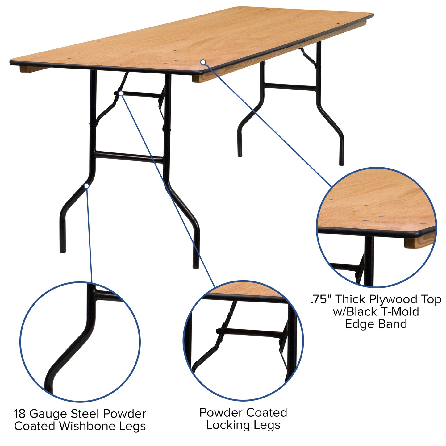 Gael 8-Foot Rectangular Wood Folding Banquet Table with Clear Coated Finished Top Natural YT-WTFT30X96-TBL-GG