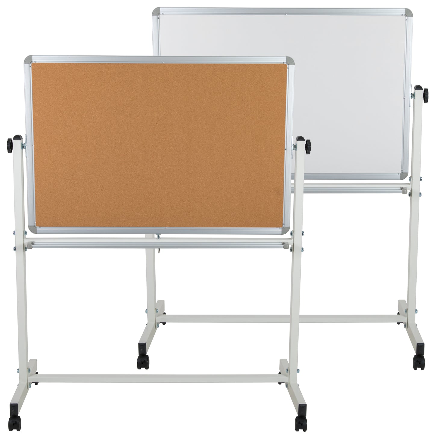 HERCULES Series 45.25"W x 54.75"H Reversible Mobile Cork Bulletin Board and White Board with Pen Tray Natural/White