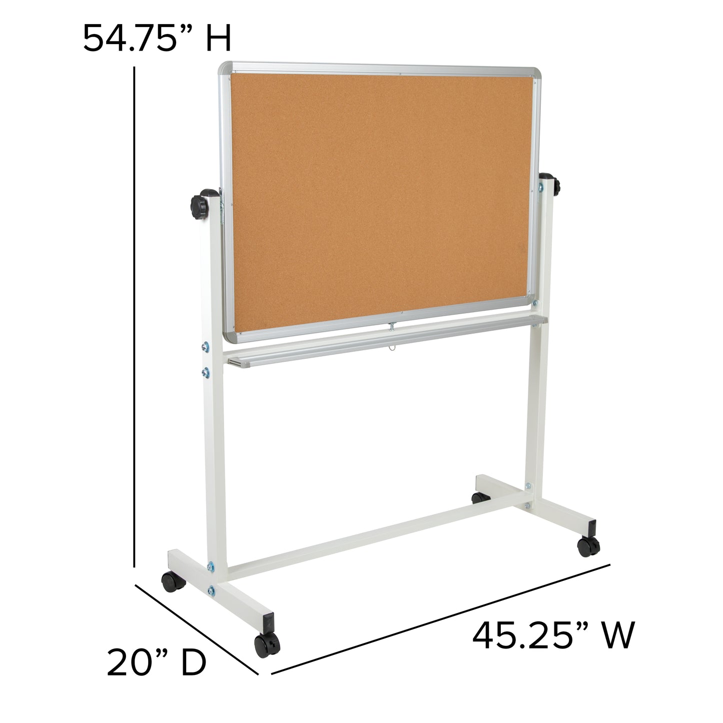 HERCULES Series 45.25"W x 54.75"H Reversible Mobile Cork Bulletin Board and White Board with Pen Tray Natural/White