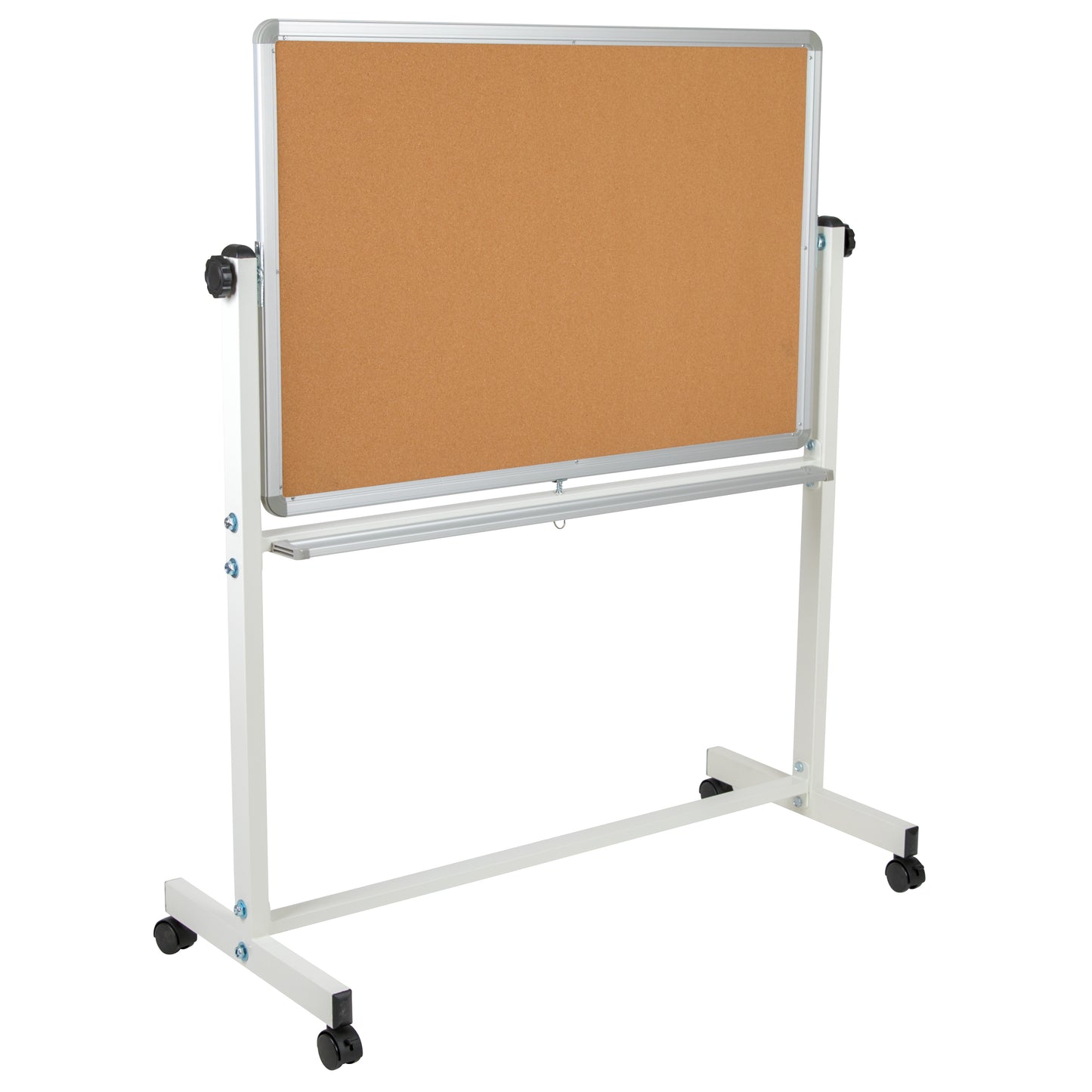 HERCULES Series 45.25"W x 54.75"H Reversible Mobile Cork Bulletin Board and White Board with Pen Tray Natural/White