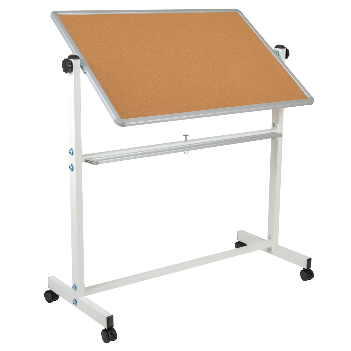 HERCULES Series 45.25"W x 54.75"H Reversible Mobile Cork Bulletin Board and White Board with Pen Tray Natural/White