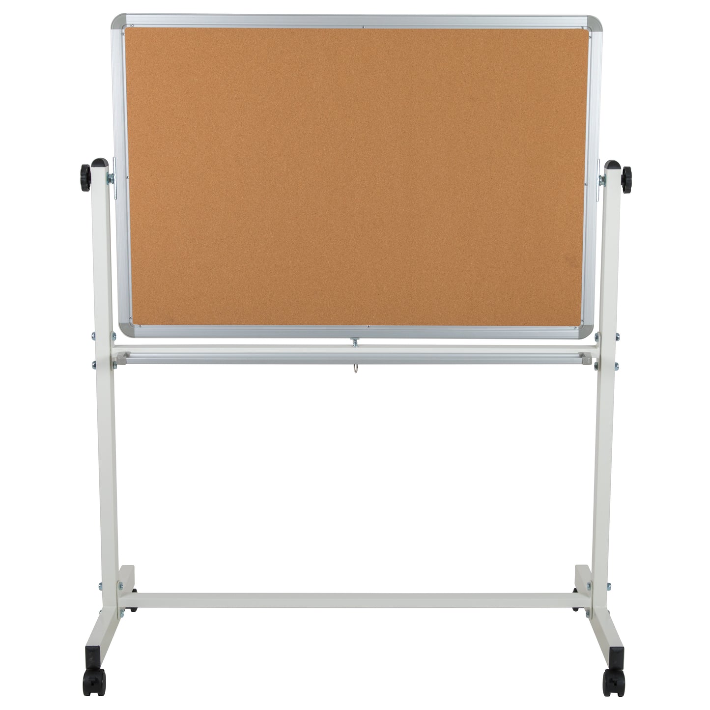 HERCULES Series 45.25"W x 54.75"H Reversible Mobile Cork Bulletin Board and White Board with Pen Tray Natural/White