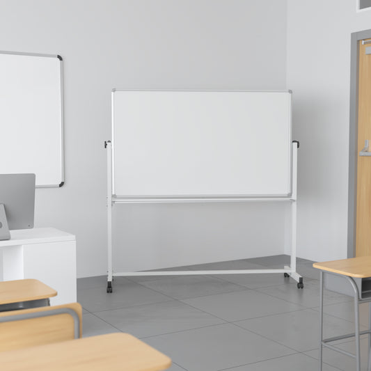 HERCULES Series 45.25"W x 54.75"H Double-Sided Mobile White Board with Pen Tray White