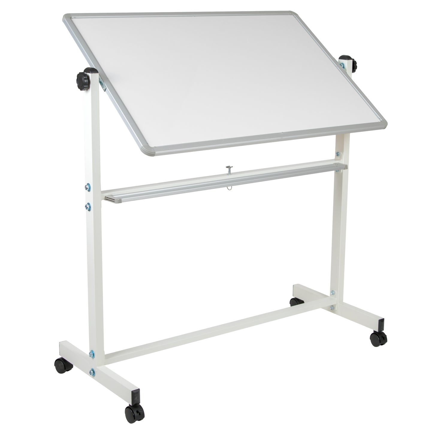 HERCULES Series 45.25"W x 54.75"H Double-Sided Mobile White Board with Pen Tray White