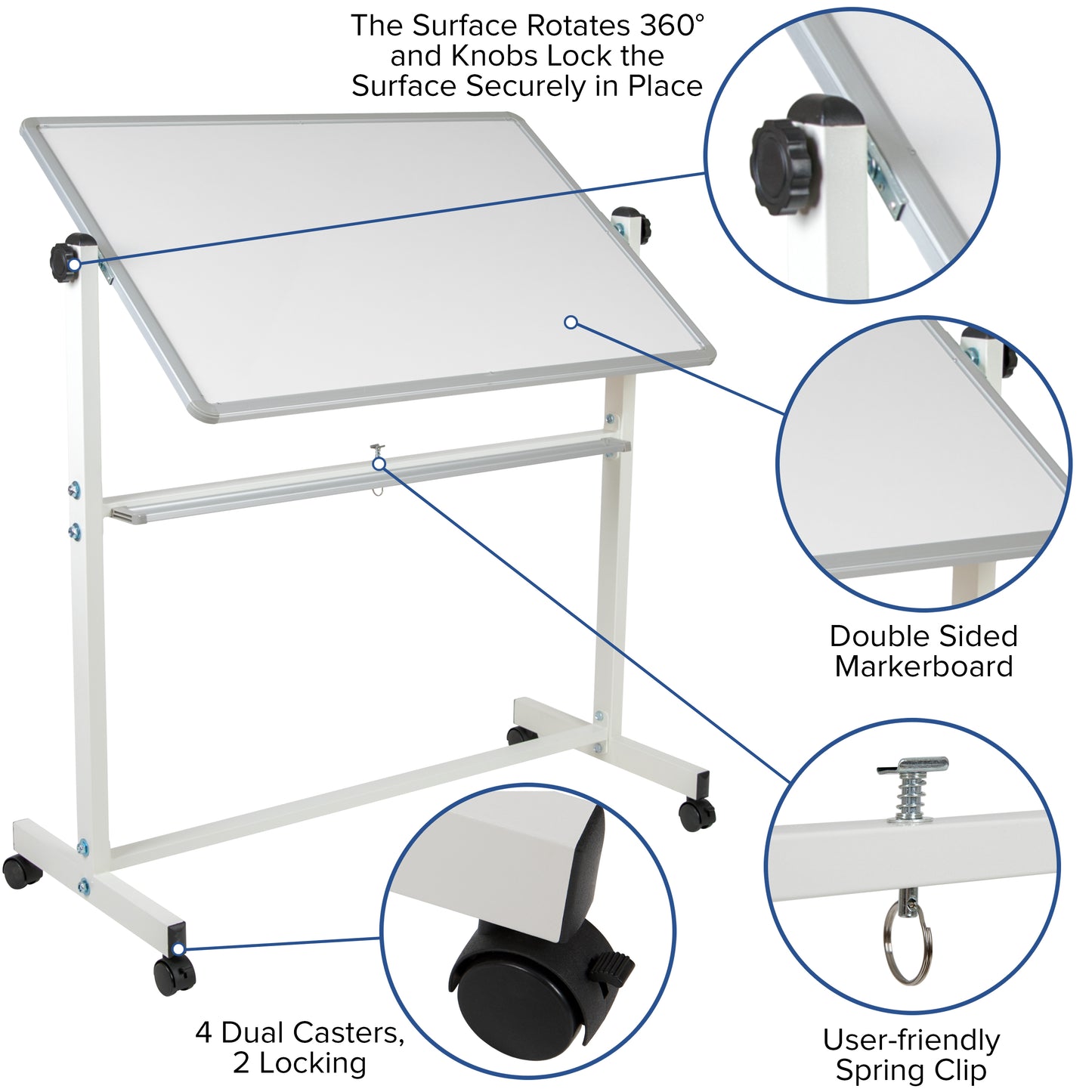 HERCULES Series 45.25"W x 54.75"H Double-Sided Mobile White Board with Pen Tray White