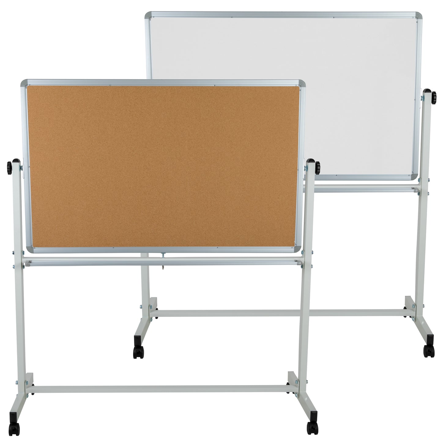 HERCULES Series 53"W x 59"H Reversible Mobile Cork Bulletin Board and White Board with Pen Tray Natural/White