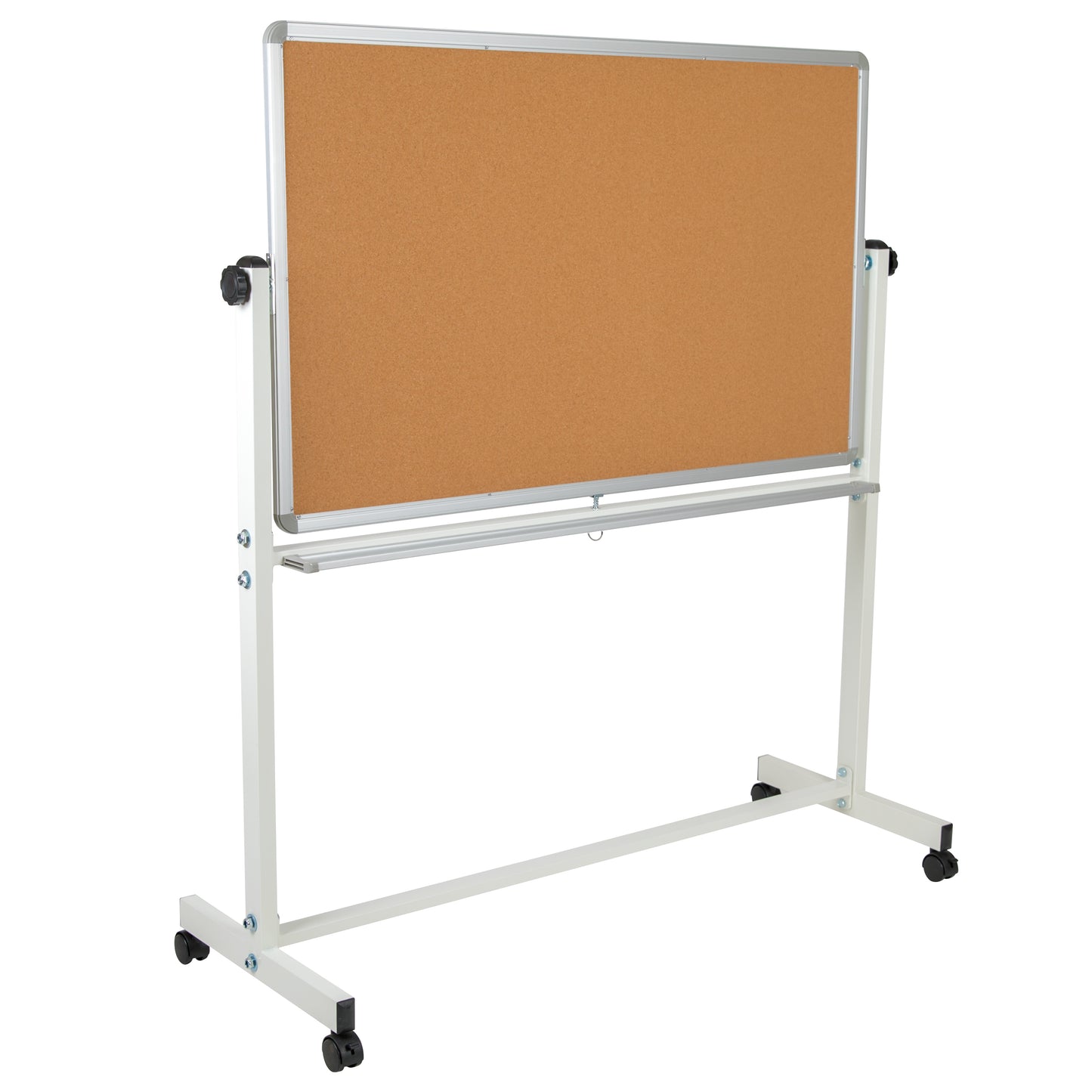 HERCULES Series 53"W x 59"H Reversible Mobile Cork Bulletin Board and White Board with Pen Tray Natural/White