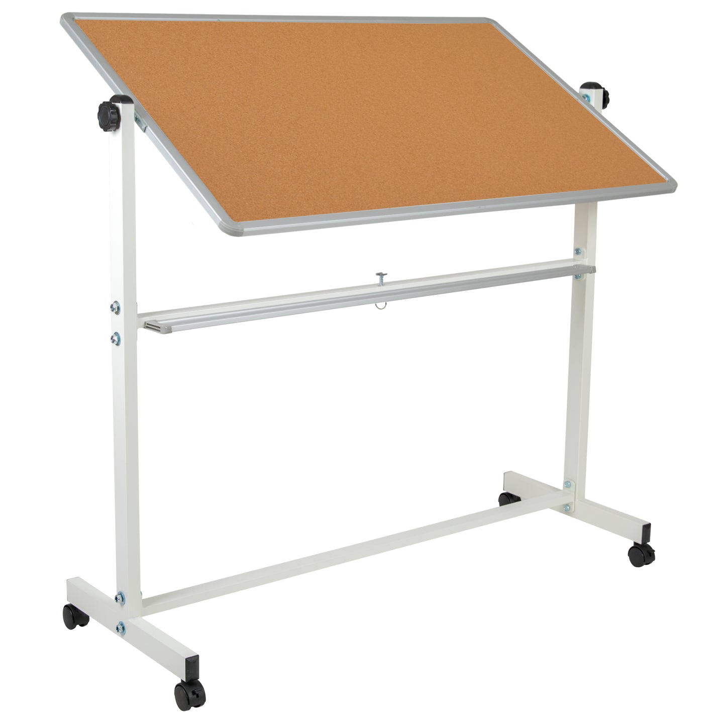 HERCULES Series 53"W x 59"H Reversible Mobile Cork Bulletin Board and White Board with Pen Tray Natural/White