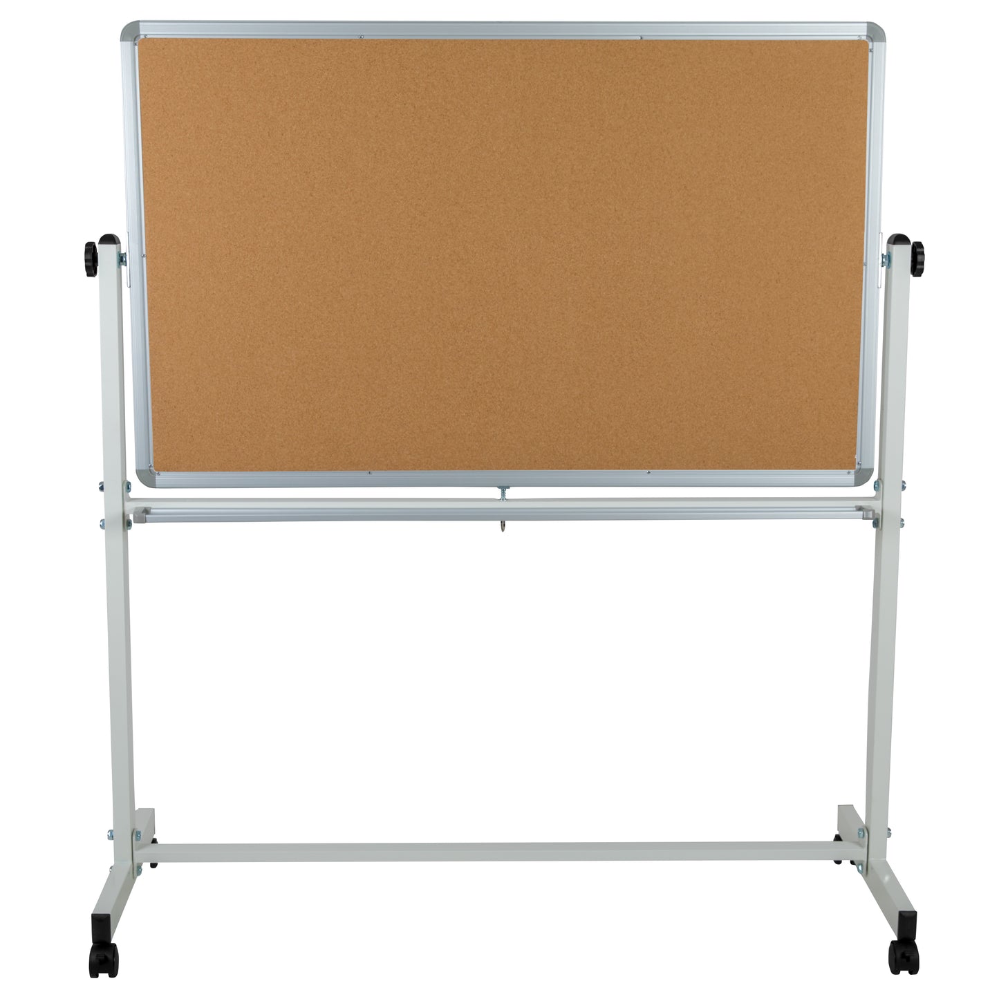 HERCULES Series 53"W x 59"H Reversible Mobile Cork Bulletin Board and White Board with Pen Tray Natural/White