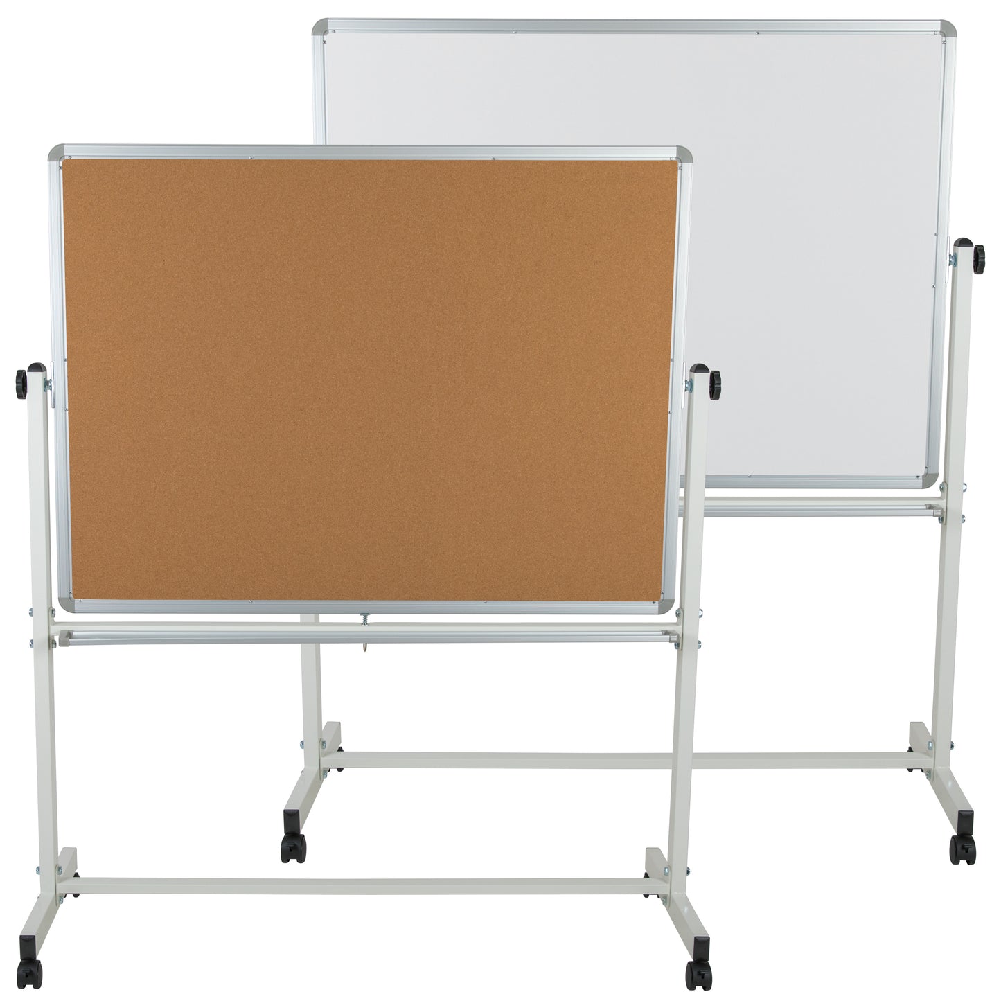 HERCULES Series 53"W x 62.5"H Reversible Mobile Cork Bulletin Board and White Board with Pen Tray Natural/White
