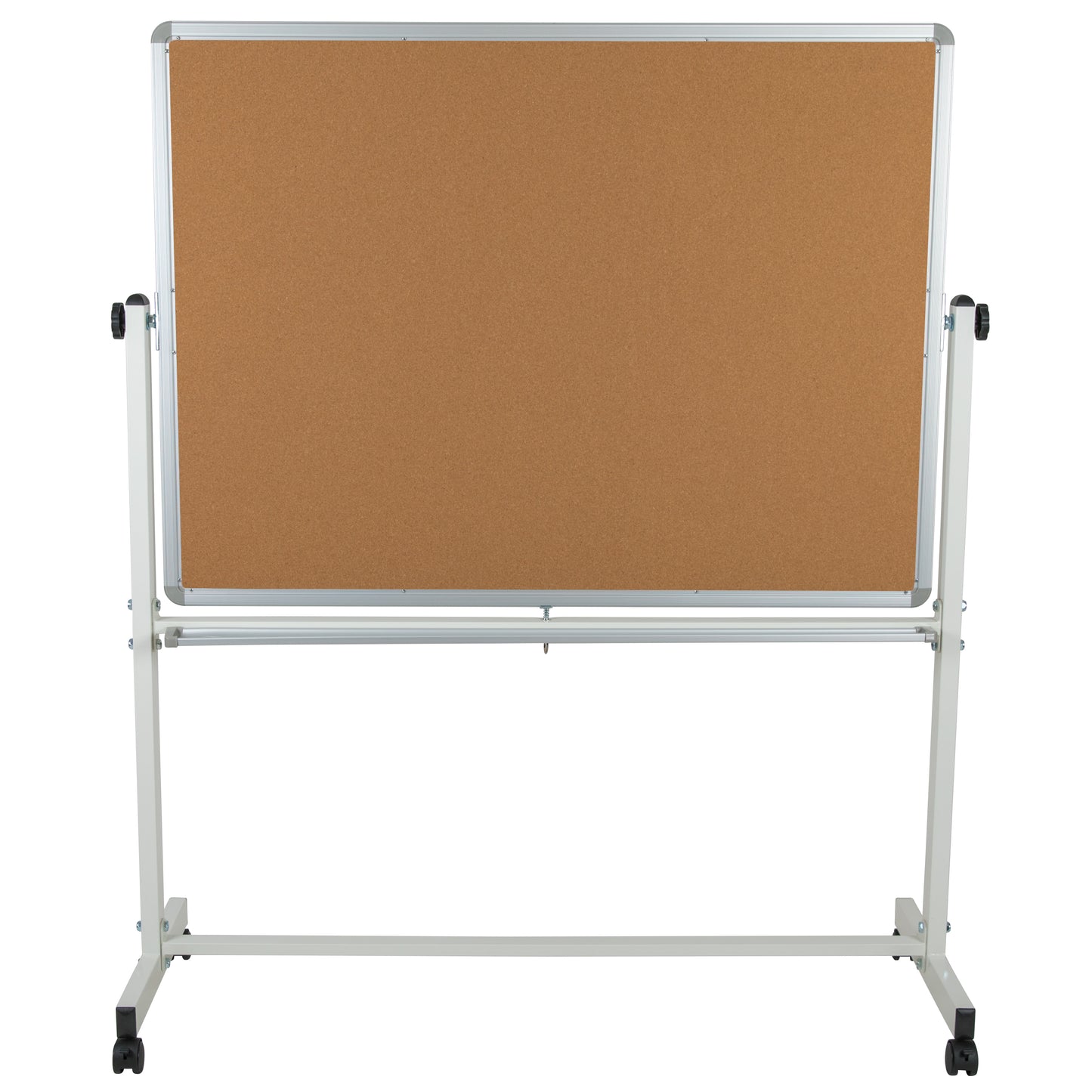 HERCULES Series 53"W x 62.5"H Reversible Mobile Cork Bulletin Board and White Board with Pen Tray Natural/White