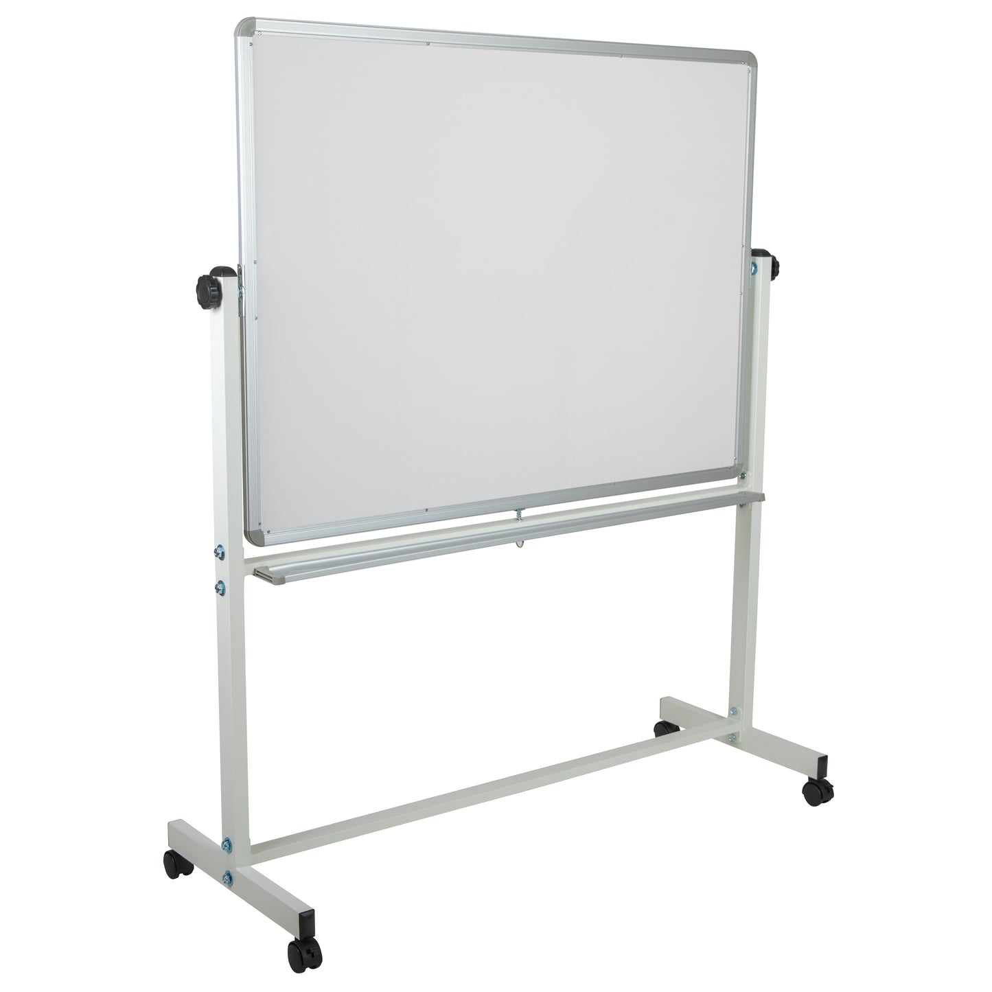 HERCULES Series 53"W x 62.5"H Reversible Mobile Cork Bulletin Board and White Board with Pen Tray Natural/White