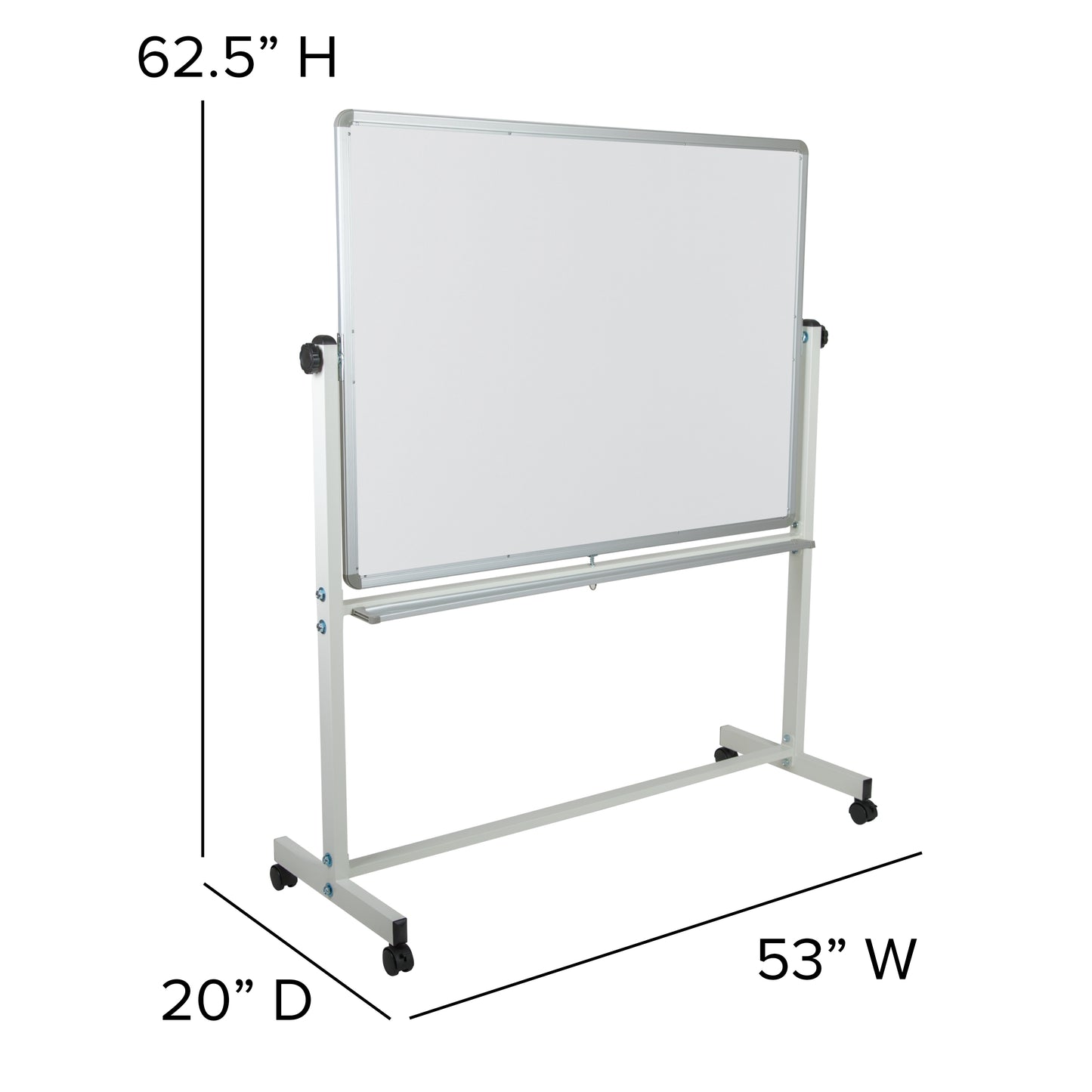 HERCULES Series 53"W x 62.5"H Double-Sided Mobile White Board with Pen Tray White