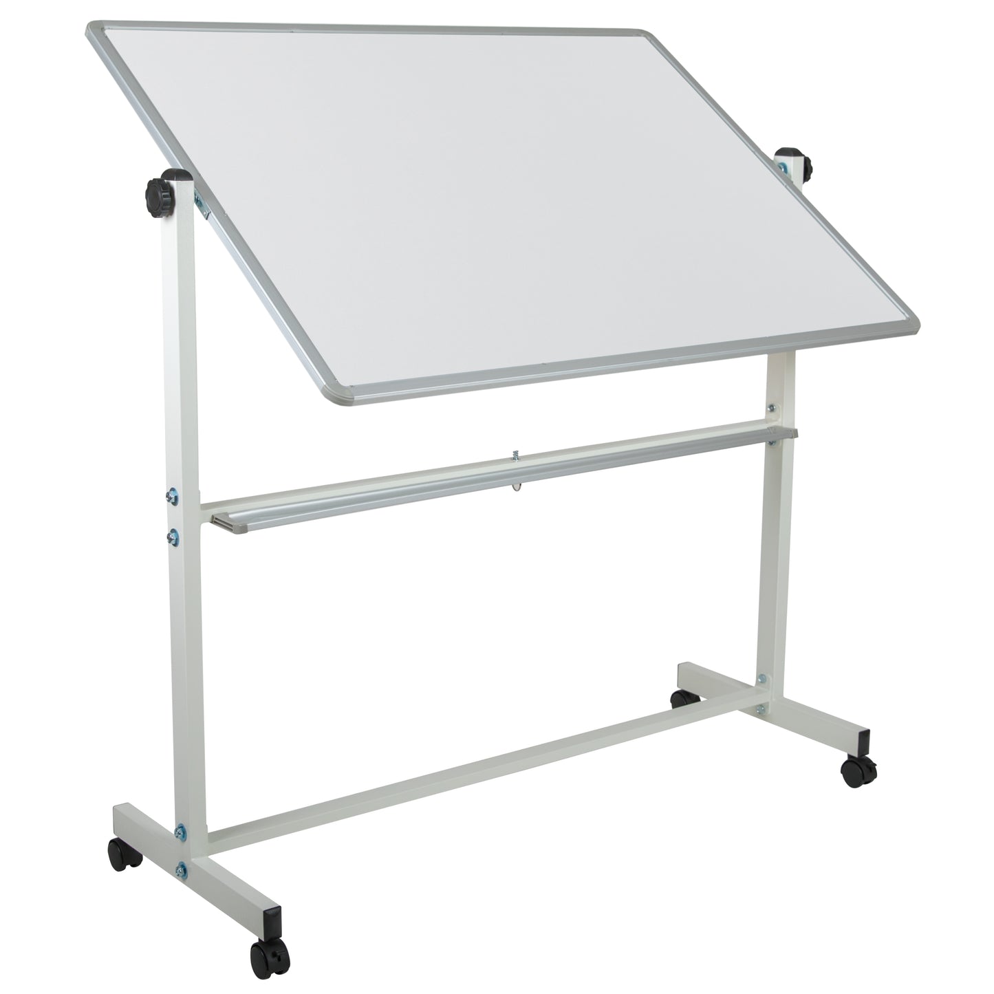 HERCULES Series 53"W x 62.5"H Double-Sided Mobile White Board with Pen Tray White