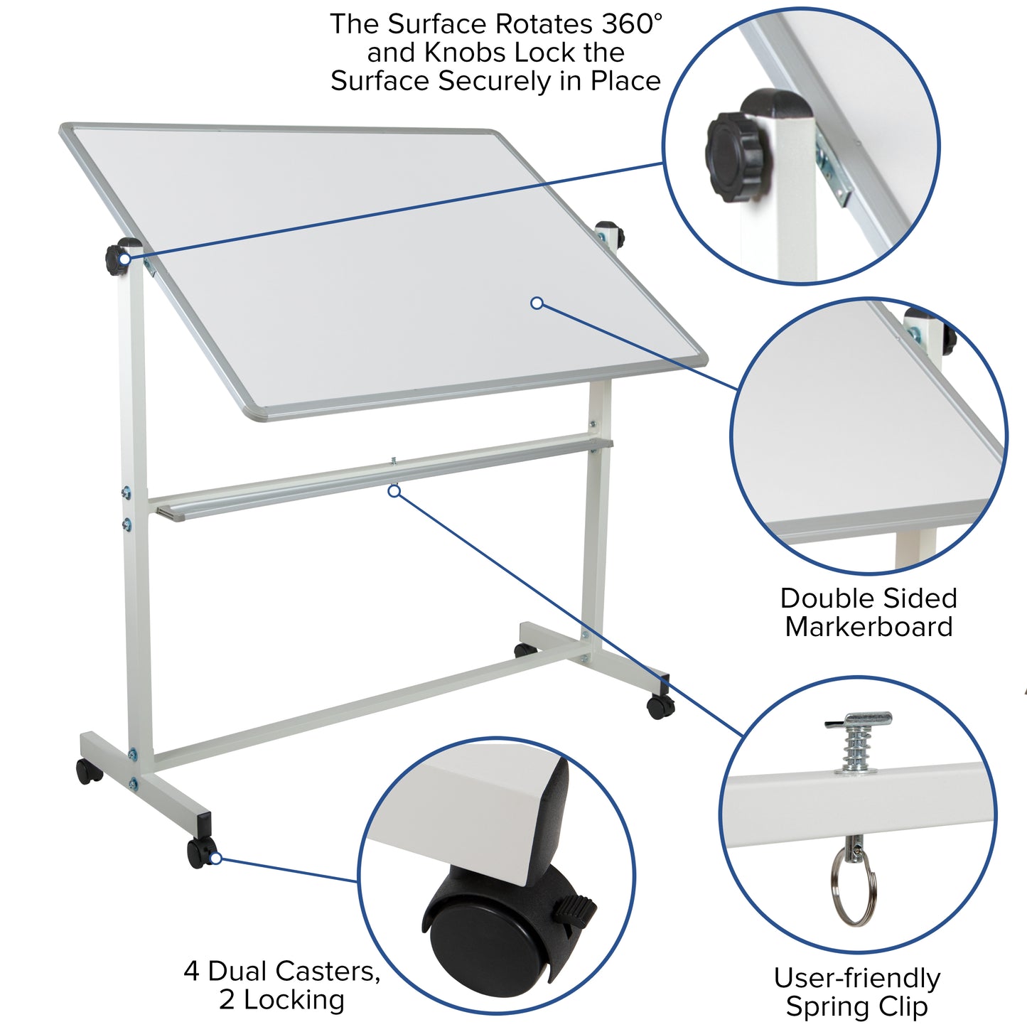 HERCULES Series 53"W x 62.5"H Double-Sided Mobile White Board with Pen Tray White