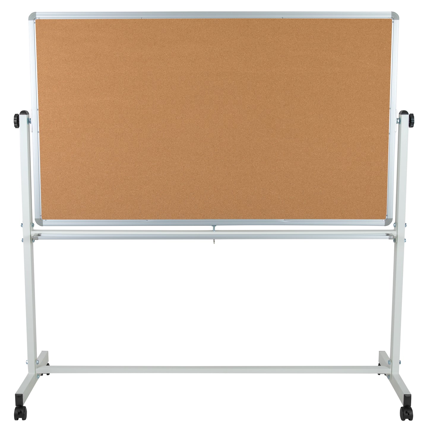 HERCULES Series 62.5"W x 62.25"H Reversible Mobile Cork Bulletin Board and White Board with Pen Tray Natural/White