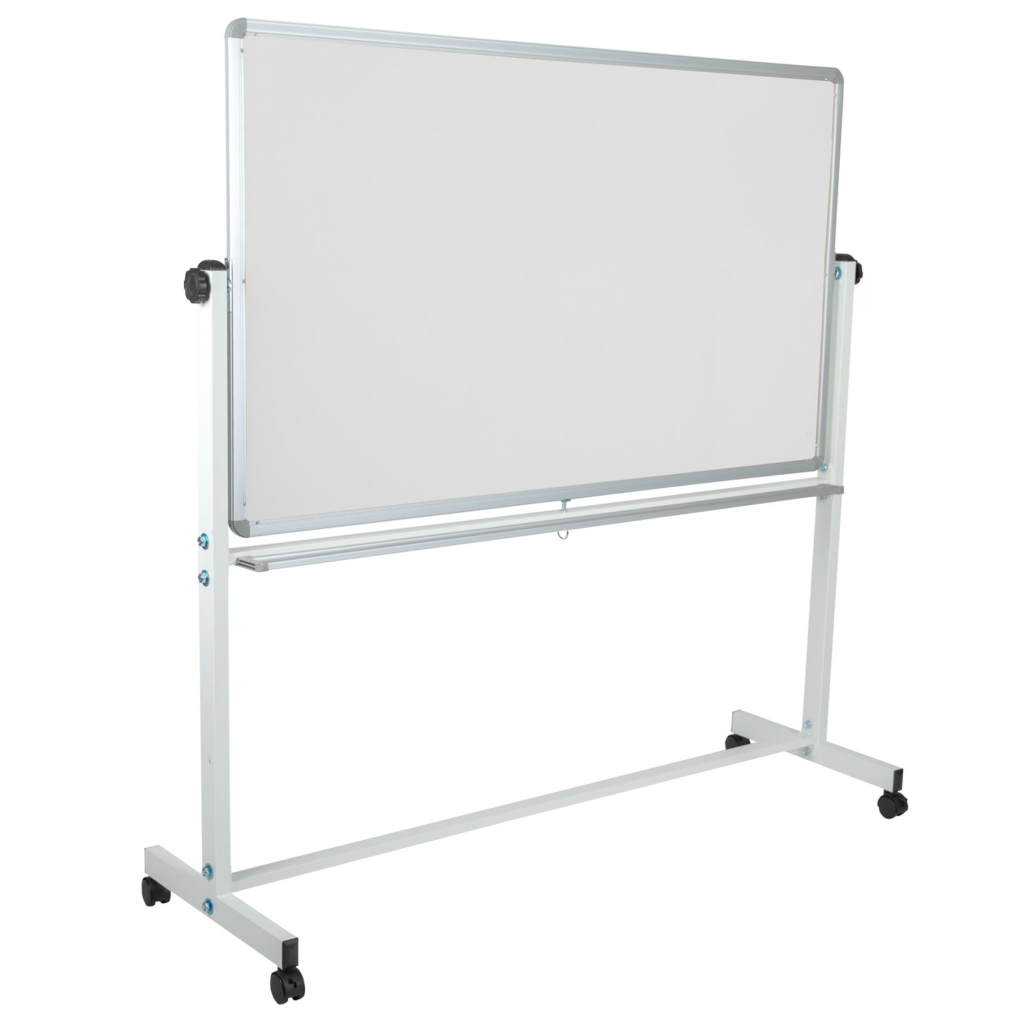 HERCULES Series 62.5"W x 62.25"H Reversible Mobile Cork Bulletin Board and White Board with Pen Tray Natural/White