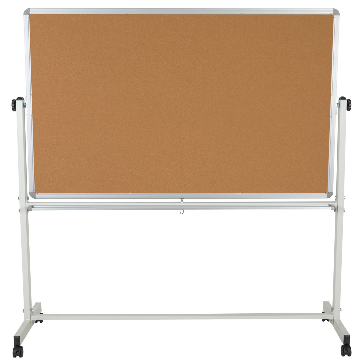 HERCULES Series 64.25"W x 64.75"H Reversible Mobile Cork Bulletin Board and White Board with Pen Tray Natural/White