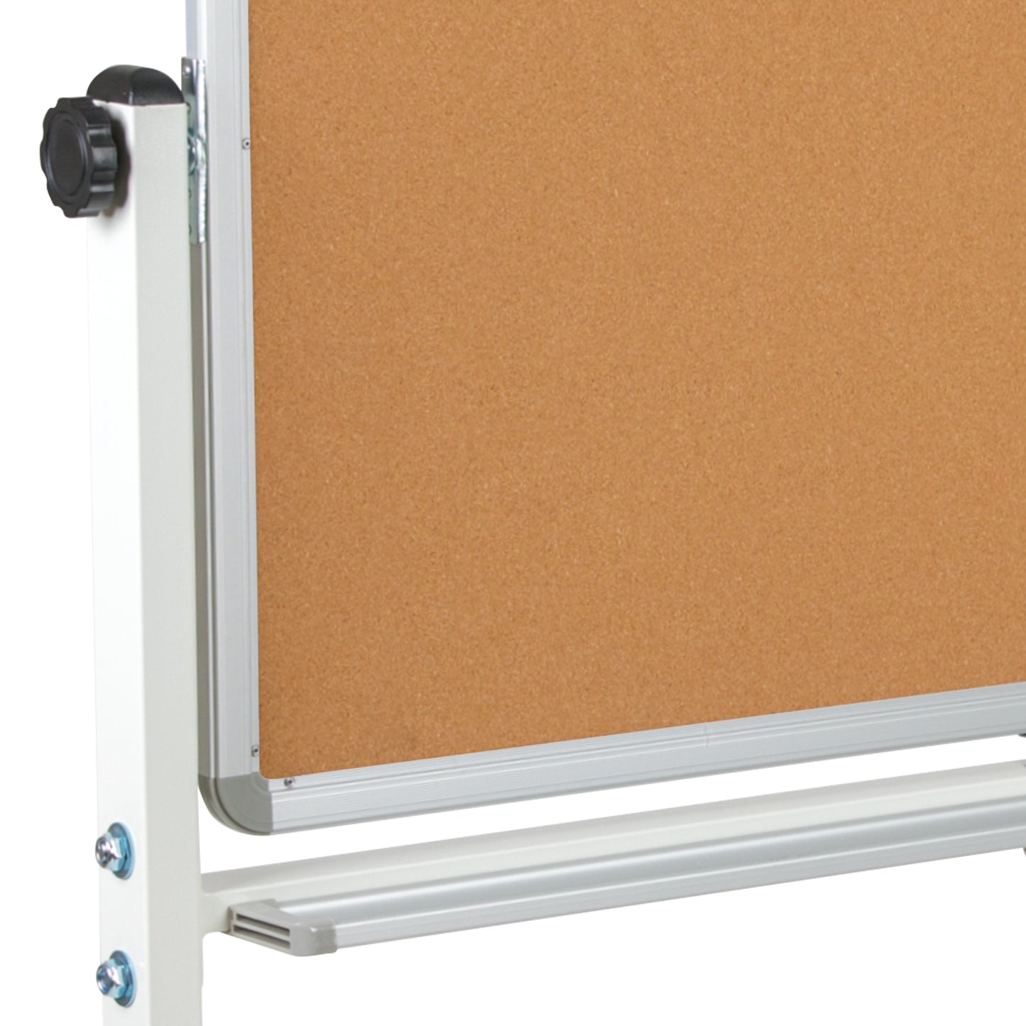 HERCULES Series 64.25"W x 64.75"H Reversible Mobile Cork Bulletin Board and White Board with Pen Tray Natural/White