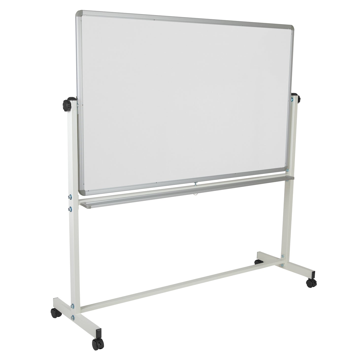 HERCULES Series 64.25"W x 64.75"H Double-Sided Mobile White Board with Pen Tray White YU-YCI-005-GG
