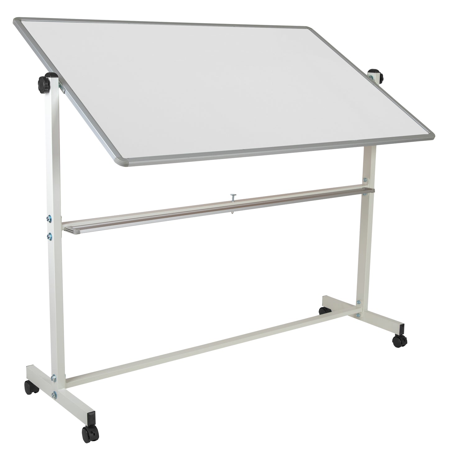 HERCULES Series 64.25"W x 64.75"H Double-Sided Mobile White Board with Pen Tray White YU-YCI-005-GG