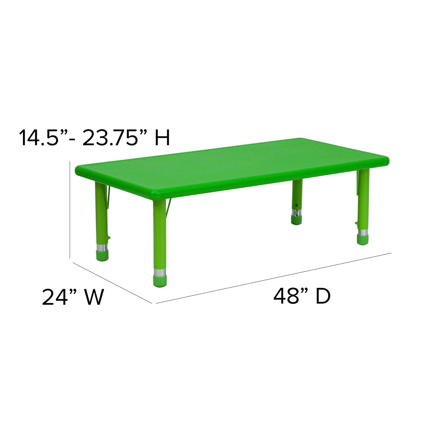 Wren 24''W x 48''L Rectangular Green Plastic Height Adjustable Activity Table Green
