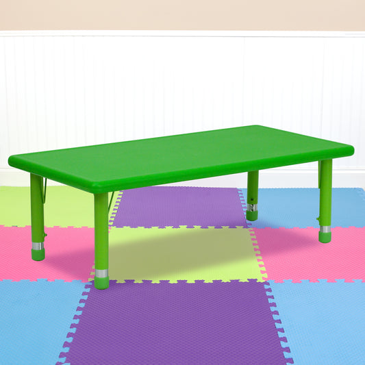 Wren 24''W x 48''L Rectangular Green Plastic Height Adjustable Activity Table Green YU-YCX-001-2-RECT-TBL-GREEN-GG
