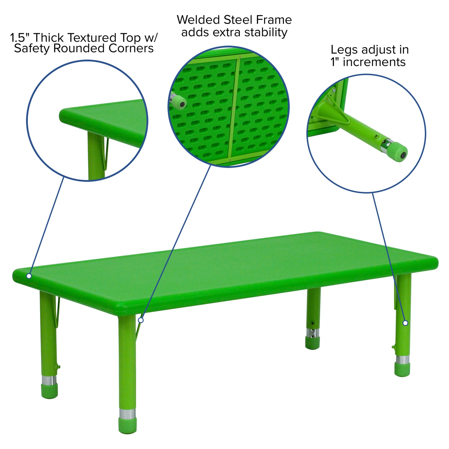 Wren 24''W x 48''L Rectangular Green Plastic Height Adjustable Activity Table Green