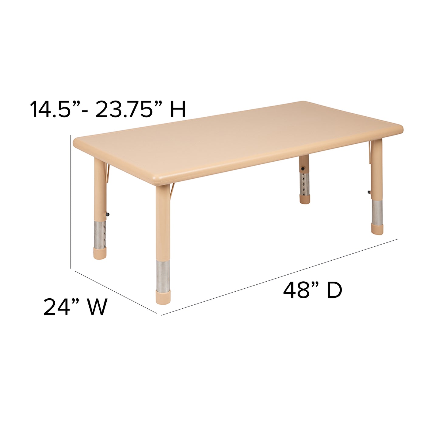 Wren 24"W x 48"L Rectangular Natural Plastic Height Adjustable Activity Table Natural