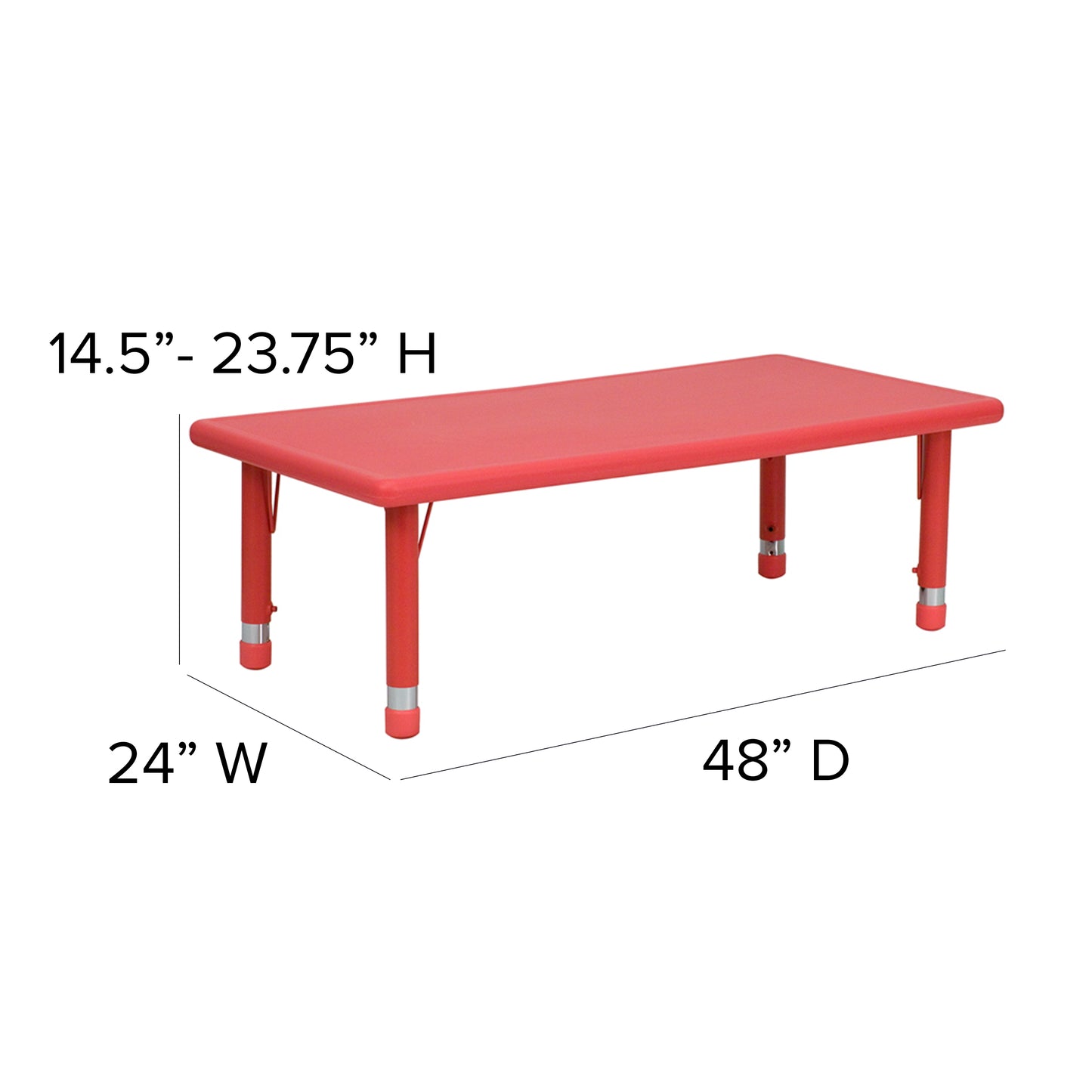 Wren 24''W x 48''L Rectangular Red Plastic Height Adjustable Activity Table Red