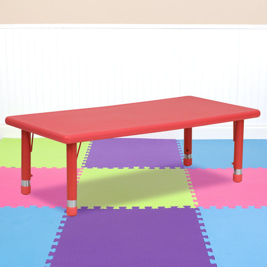 Wren 24''W x 48''L Rectangular Red Plastic Height Adjustable Activity Table Red YU-YCX-001-2-RECT-TBL-RED-GG