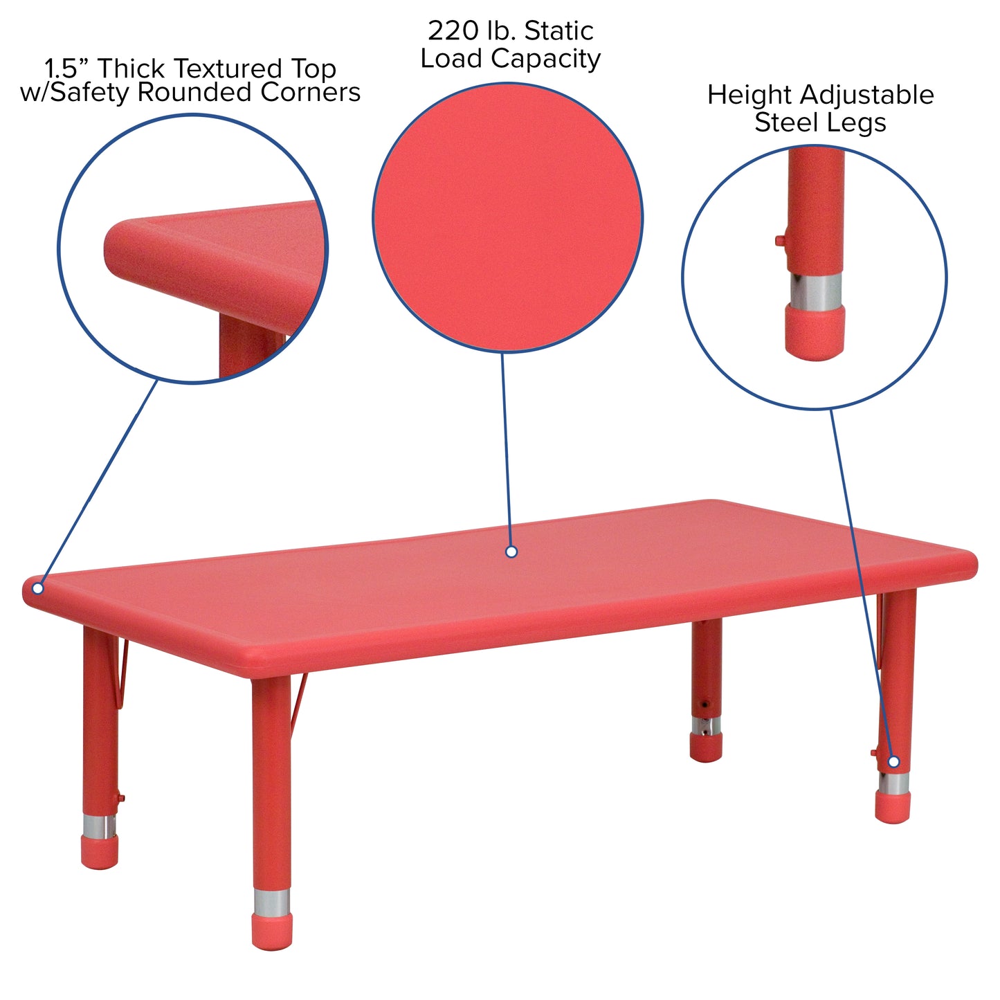 Wren 24''W x 48''L Rectangular Red Plastic Height Adjustable Activity Table Red