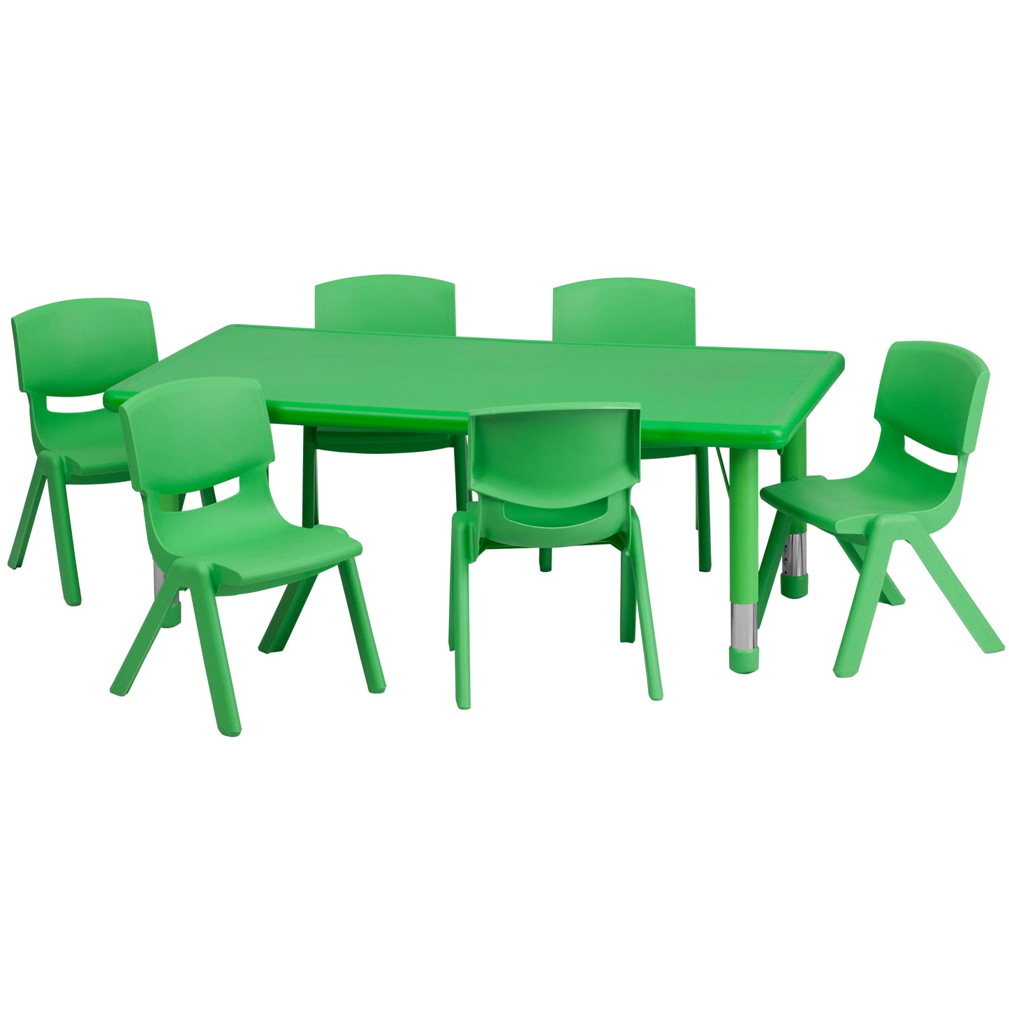 Emmy 24''W x 48''L Rectangular Green Plastic Height Adjustable Activity Table Set with 6 Chairs Green